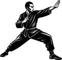 Silhouette of Kung Fu Master in Action Pose vector