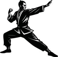 Dynamic Action Pose of Kung Fu Master in Silhouette vector