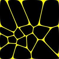 A black abstract pattern featuring irregular polygonal shapes outlined in bright yellow, creating a striking, modern, and dynamic stained-glass-like design within a square frame. vector