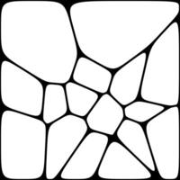A black-and-white abstract pattern featuring irregular polygonal shapes, resembling stained glass or cracked surfaces, enclosed in a square frame. vector