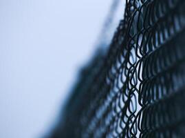Abstract shot of green wire mesh fence with defocusing effect. photo