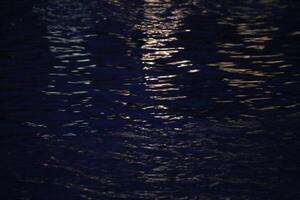 Reflections of yellow light on water in the night photo
