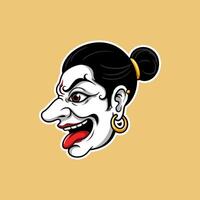 A playful illustration of a stylized Balinese mask character with a mischievous expression. vector