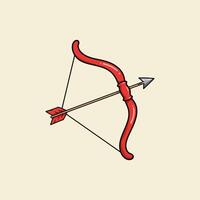The image shows a cartoon illustration of a red bow and arrow a common symbol of love and archery. vector