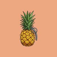 The image shows a stylized illustration of a pineapple that is designed to look like a hand grenade. vector
