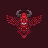 A fierce red devil head with large raven wings forming a striking and symbolic design. vector