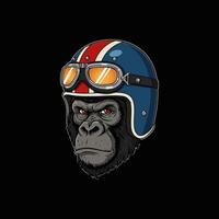 A fierce gorilla dons a retro motorcycle helmet and goggles a striking image blending animal power with vintage style. vector