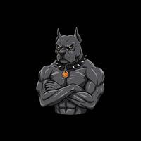 A powerful illustration depicts a muscular pitbull dog with its arms crossed, projecting strength and dominance. vector