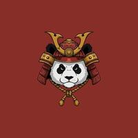 The image showcases a stylized panda bear wearing a traditional red and gold samurai helmet and armor. vector