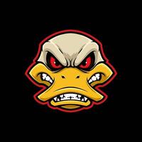 A stylized illustration of an angry duck head mascot with red eyes and sharp teeth ideal for a sports team logo. vector