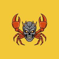 A stylized illustration depicts a crab with a skull for a body and glowing eyes, creating a fierce and intimidating image. vector