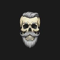 The image depicts a skull with a sophisticated hairstyle and a well-groomed gray beard and mustache. vector