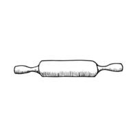 rolling pin drawing icon with shading - hand drawn line art vector