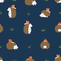 Seamless pattern with cute hedgehogs and mushrooms. Children's pattern for clothes. vector