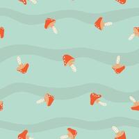 Seamless pattern with amanita fly-agaric mushroom on striped background vector