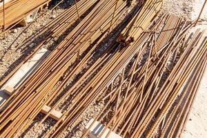 Metal nice Reinforcement Lies On Construction Site Build Building With armature photo