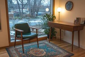 Cozy Reading Nook Near Window With Green Chair photo