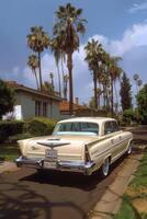 Classic Cream Car Parked On Sunny Suburban Street photo