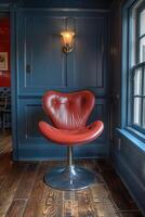 Red Leather Chair In A Dark Room photo