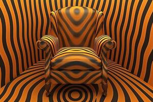 Orange and Black Striped Armchair in a Room photo