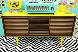 Retro Radio Console With Vintage Appliances And Decor photo