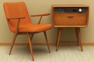 Mid Century Modern Chair And Radio Console Set photo