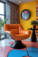 Orange Leather Swivel Chair in Modern Room Decor photo
