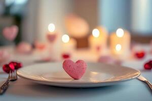 Romantic Valentine Dinner Setting With Heart photo