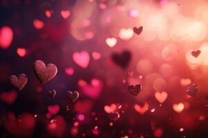 Sparkling Red Hearts Floating in Romantic Ambiance photo