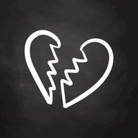 Broken white heart chalk sketch on blackboard in doodle style vector