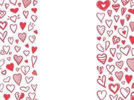 Vertical seamless pattern with red doodle hearts on white background vector