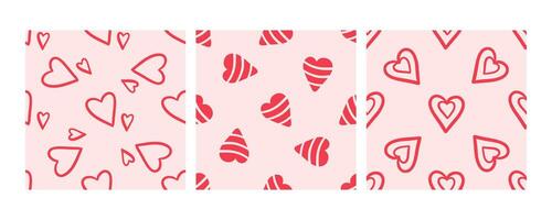 Seamless patterns with cute red hearts on pastel background vector