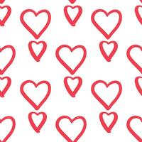 Seamless pattern with red outlined hearts in rows on white background vector