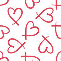 Seamless pattern with red abstract hearts and crosses on white vector