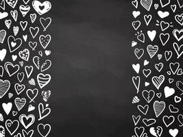Vertical seamless pattern with white doodle hearts on chalkboard background vector