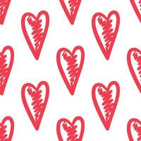 Seamless pattern with red scribbled hearts on white background vector