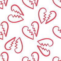 Seamless pattern with red broken hearts on white background vector