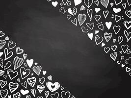 Diagonal heart border design with white doodles on chalkboard background vector