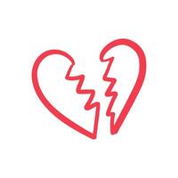 Red broken heart hand-drawn sketch isolated on white in doodle style vector