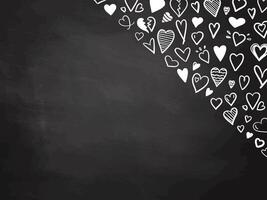 Diagonal corner heart border with white doodles on chalkboard background vector