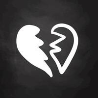 Broken heart icon on chalkboard background, doodle style vector