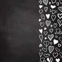 Vertical border with white doodle hearts on chalkboard background vector