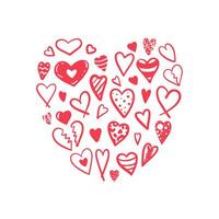 Heart doodle art with various red hearts on white background vector