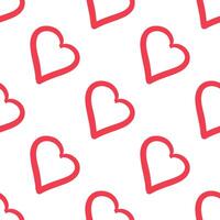 Seamless pattern with outlined red hearts on white background vector