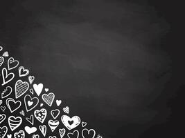 White doodle hearts corner pattern on chalkboard background vector