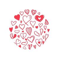 Circle with red doodle hearts isolated on white background vector