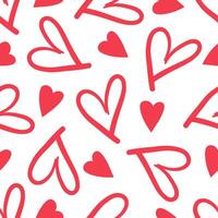 Seamless pattern with red hearts and doodles on white background vector