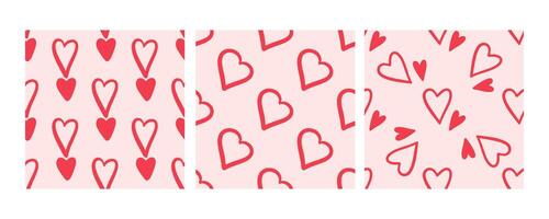 Seamless pattern with red hearts in different styles in doodle style vector