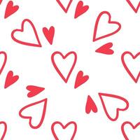 Seamless pattern with red outlined and filled hearts on white vector