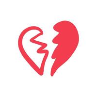 Broken red heart icon, minimal hand-drawn doodle style vector